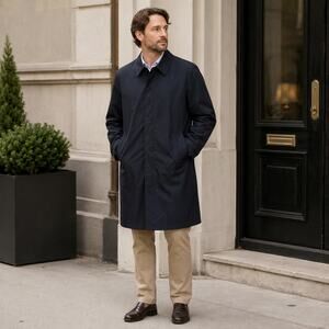 Vintage 1970s Campus All Weather Mens Coat Size 42 Navy Dacron Zip Out Liner